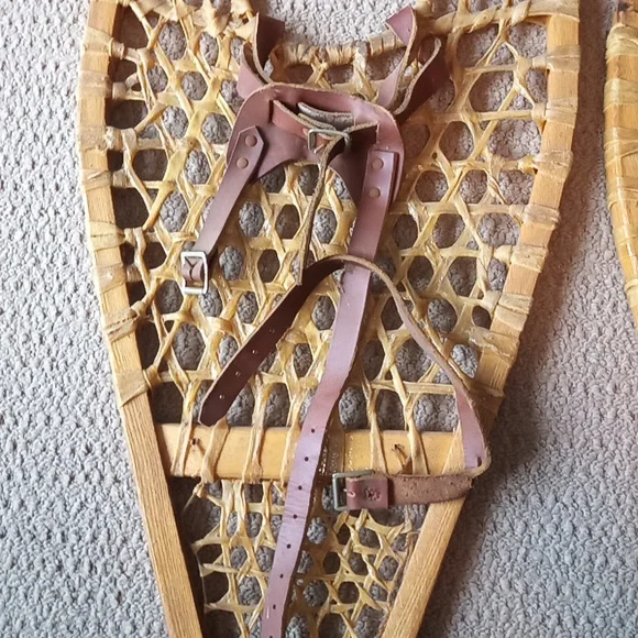 Vintage Kabir Kouba Wood & Rawhide Snowshoes W/ Leather Bindings 48 x 14